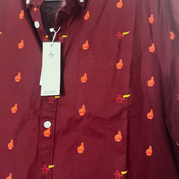NWT Original Penguin Button Down Slim Fit Cabernet Sport Shirt Long Sleeve Sz L - Picture 5 of 16